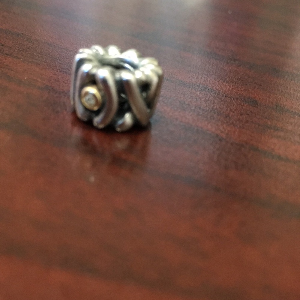 Authentic Pandora Silver 14k Gold Diamond Charm 'Kisses & Hugs XOX' 790352D